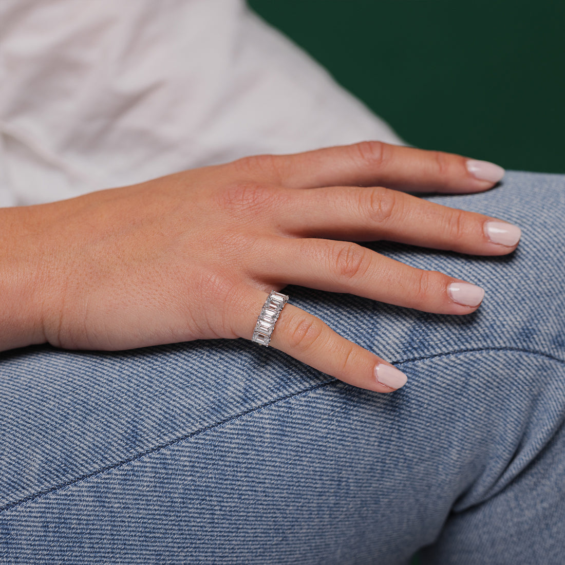 The Emerald Cut Half Eternity Diamond Ring by Bijouterie Brigitte Grande-Rivière